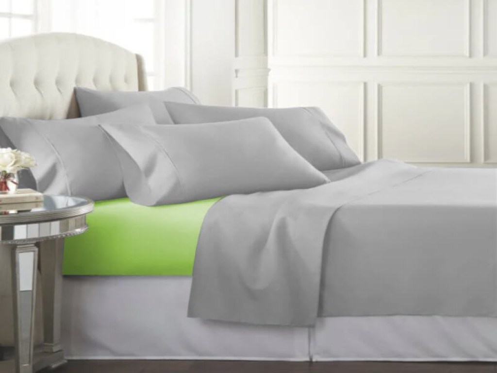 Σετ Σεντόνια Βαμβακοσατέν 250 Κλωστών Γκρι-Λαχανί Γαρύφαλλο | Γαρύφαλλο - Λευκά Είδη